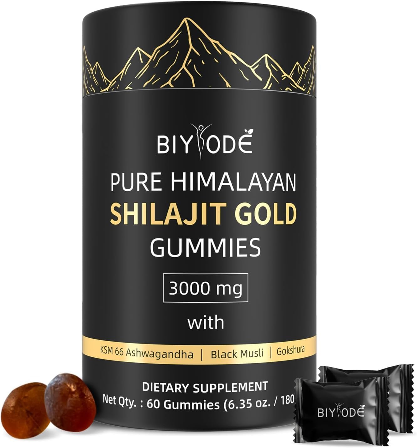 Shilajit Gummibearchen - Pure Himalaya Shilajit Gummibearchen Or, Acide fulvoux & 85 traces d'éléments - Vegan, sans OGM, Einzelverpackt für Unterwegs - 60 pièces