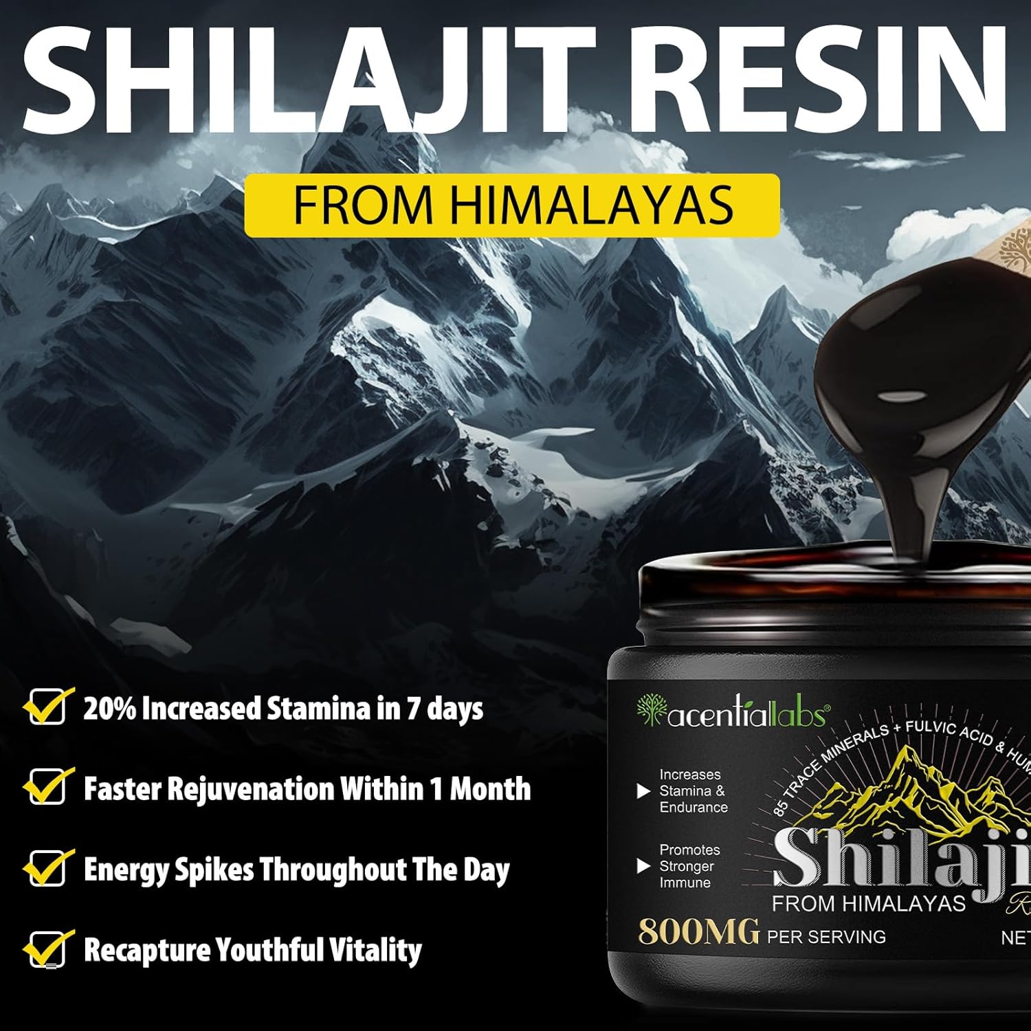Shilajit Pure Himalaya Bio 60g, Résine De Shilajit Himalaya, Shilajit Resine Riche avec 85 Traces de Minéraux, Acide Fulvique, Acide Humique, végétalien et sans additifs, Naturel – Image 2