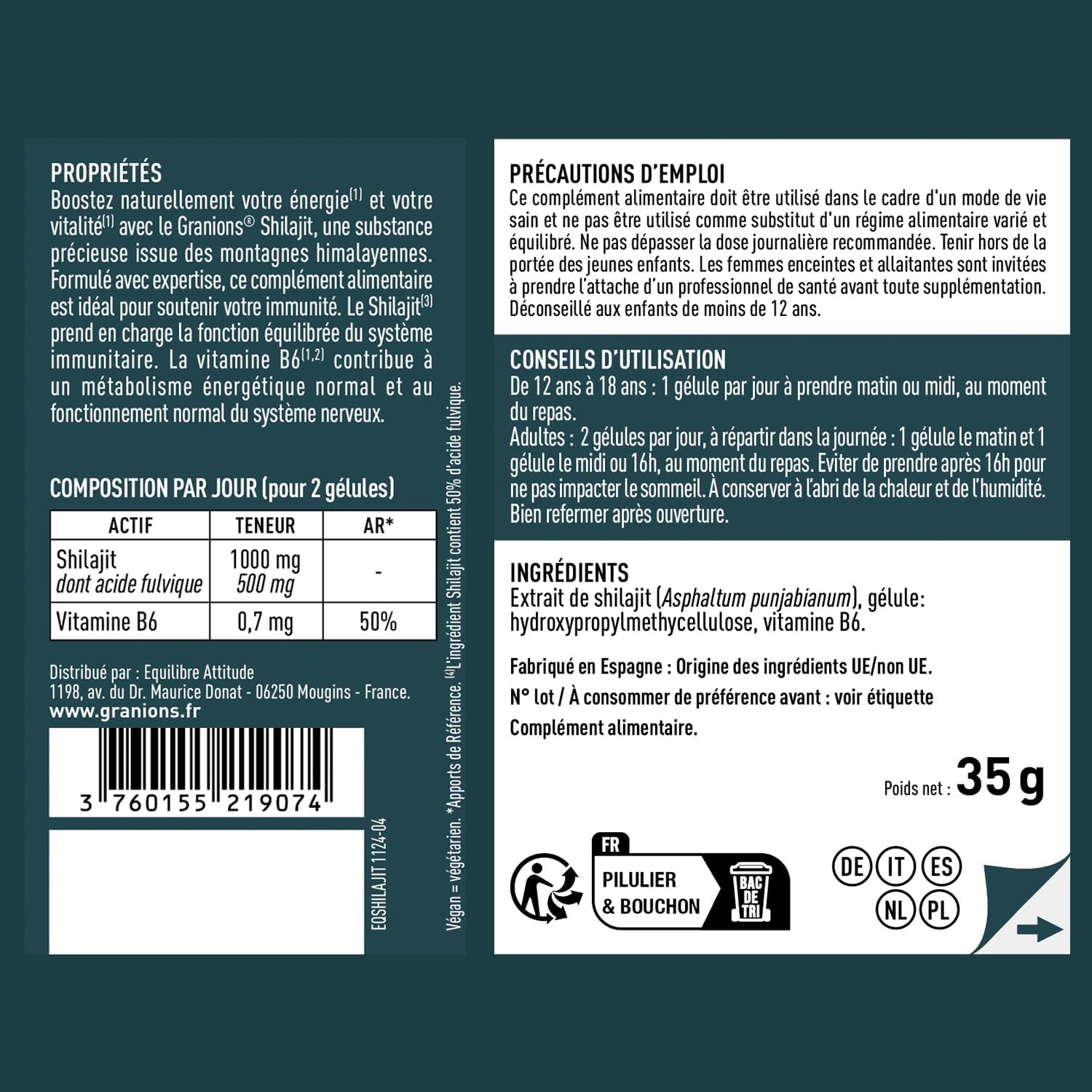 SHILAJIT - Shilajit PURE HIMALAYA | GRANIONS - Laboratoire Français | Immunité, Energie, Articulations, Concentration | Vitamine B6 | Vegan | Complement Alimentaire | 60 Gélules | Format 1 Mois – Image 9