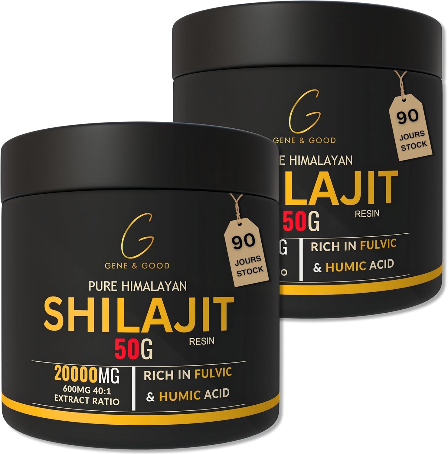 Gene & Good® Shilajit Pure (50g X 2) - Résine De Shilajit Himalaya Purifiée - Himalaya Bio - Approvisionnement pour 3 Mois - Riche en Acide Fulvique (88%), Acide Humique (Lot de 2)