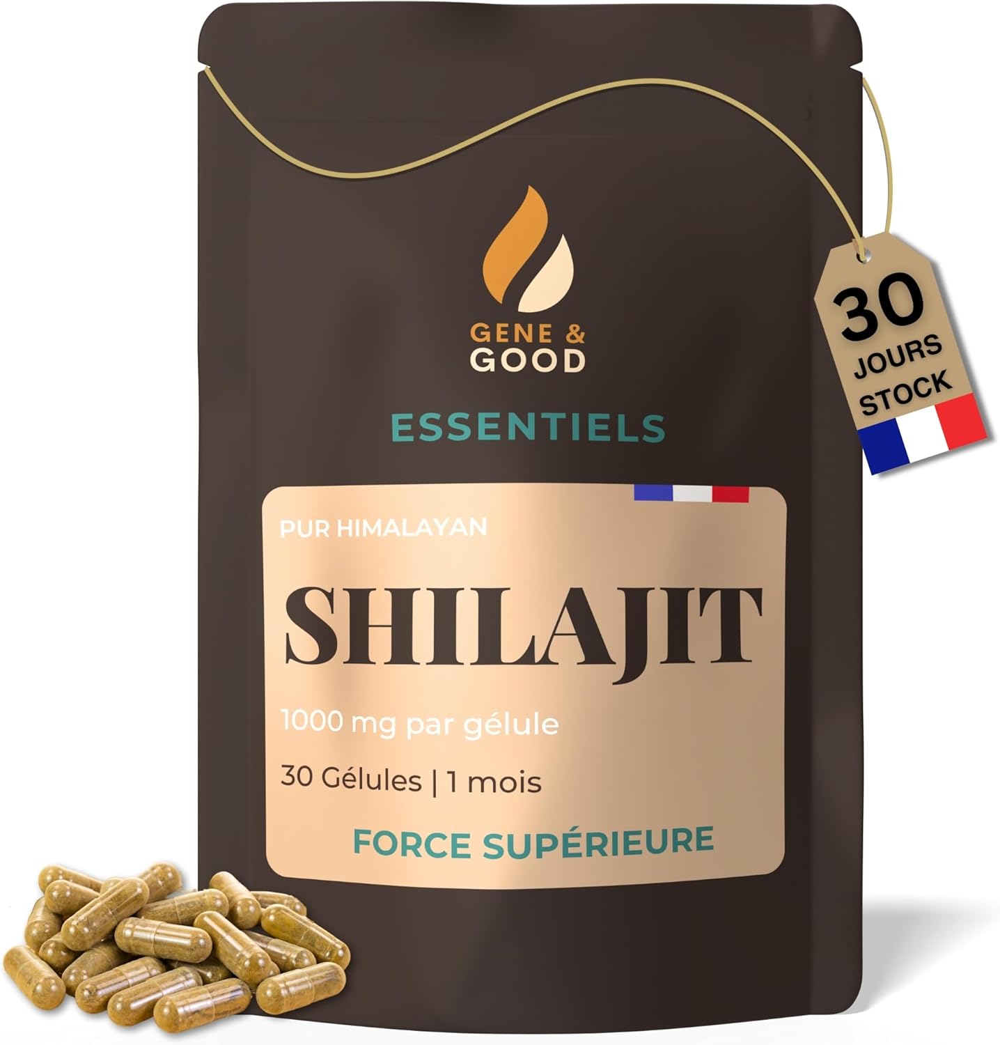 Gene & Good® Shilajit Gelule 30 Gélules | Shilajit Pure Himalaya Bio 500mg, Shilajit Pur Himalayen de Haute Qualité | Soutient les Fonctions Cognitives | Shilajit Pure Himalaya Shilajite