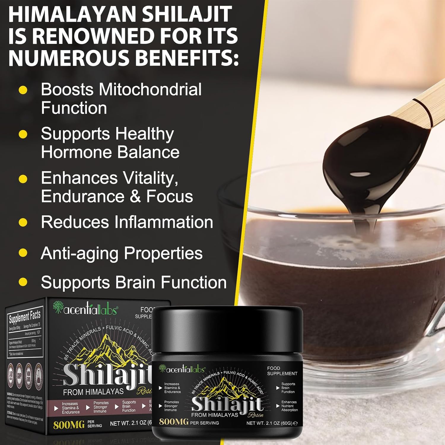 Shilajit Pure Himalaya Bio 60g, Résine De Shilajit Himalaya, Shilajit Resine Riche avec 85 Traces de Minéraux, Acide Fulvique, Acide Humique, végétalien et sans additifs, Naturel – Image 6