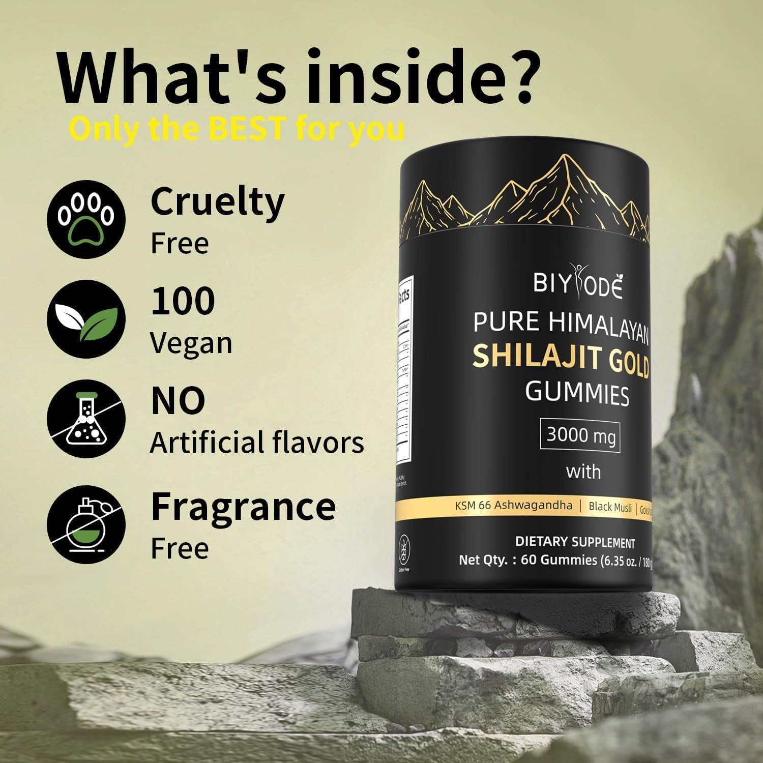 Shilajit Gummibearchen - Pure Himalaya Shilajit Gummibearchen Or, Acide fulvoux & 85 traces d'éléments - Vegan, sans OGM, Einzelverpackt für Unterwegs - 60 pièces – Image 2