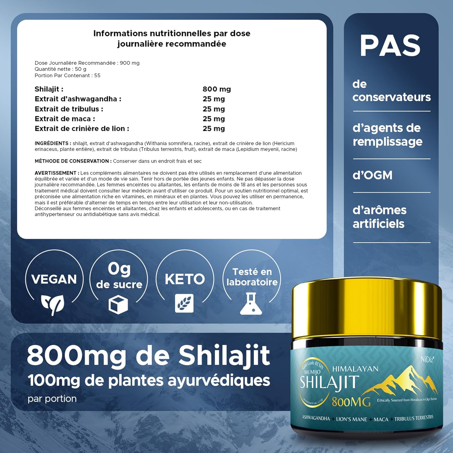 Shilajit Pure Naturel 50g – 800mg Résine Himalayenne, Boost Ayurvédique (Ashwagandha, Crinière de Lion, Maca) – Pureté & Puissance du Shilajit Pur d’Himalaya Testées en Laboratoire UE – Image 9