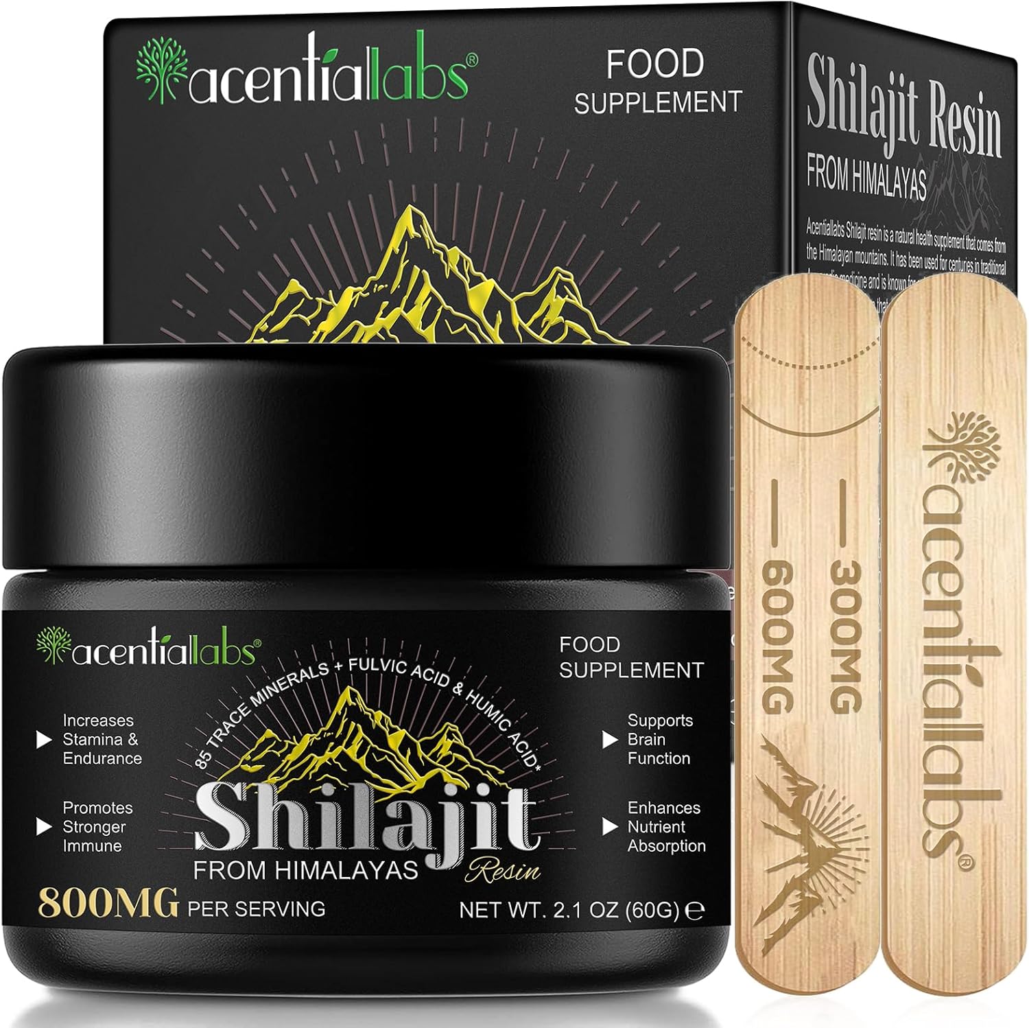 Shilajit Pure Himalaya Bio 60g, Résine De Shilajit Himalaya, Shilajit Resine Riche avec 85 Traces de Minéraux, Acide Fulvique, Acide Humique, végétalien et sans additifs, Naturel