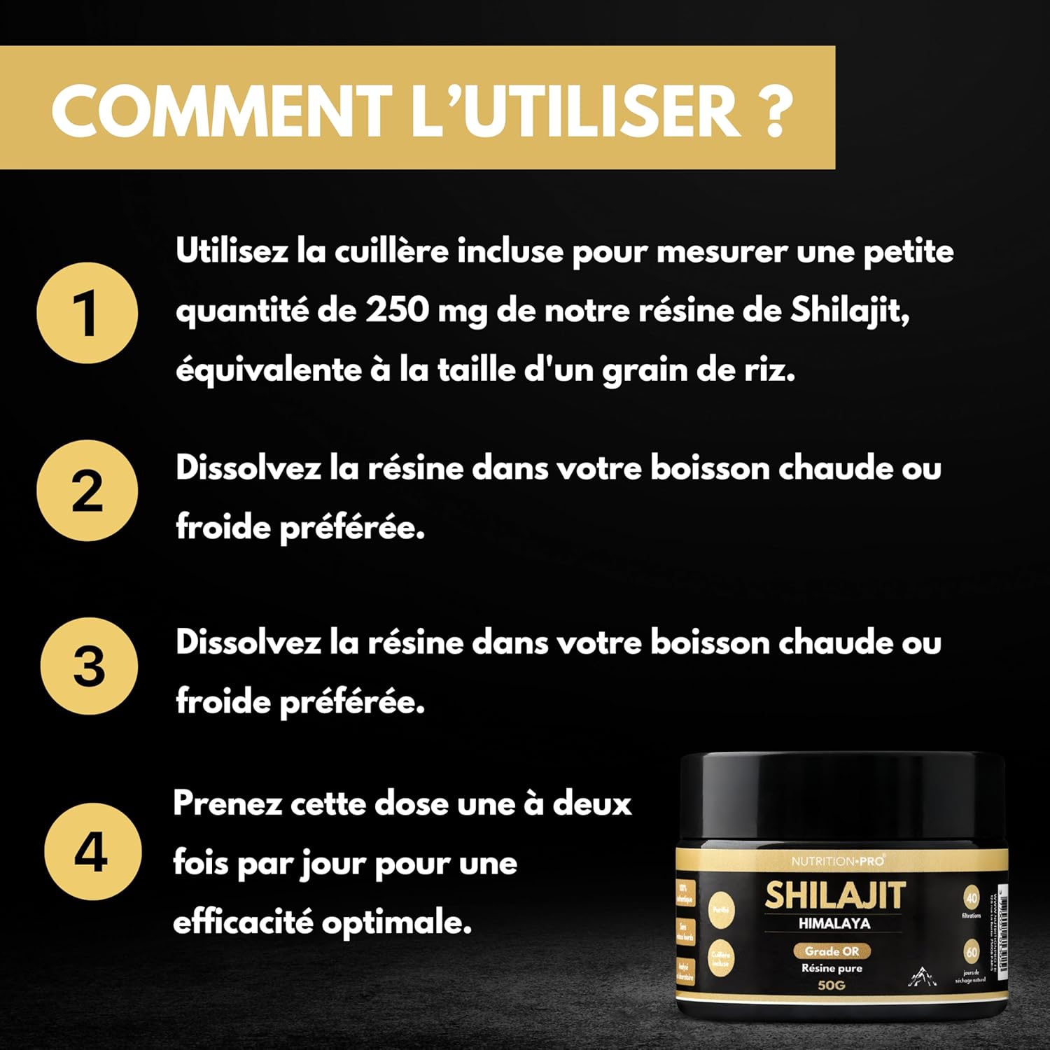 Shilajit (grade OR) 50g - Résine pure | Qualité premium | Purifié | Récolté dans les montagnes de l'Himalaya | Ayurveda |naturel | Nutrition – Image 7