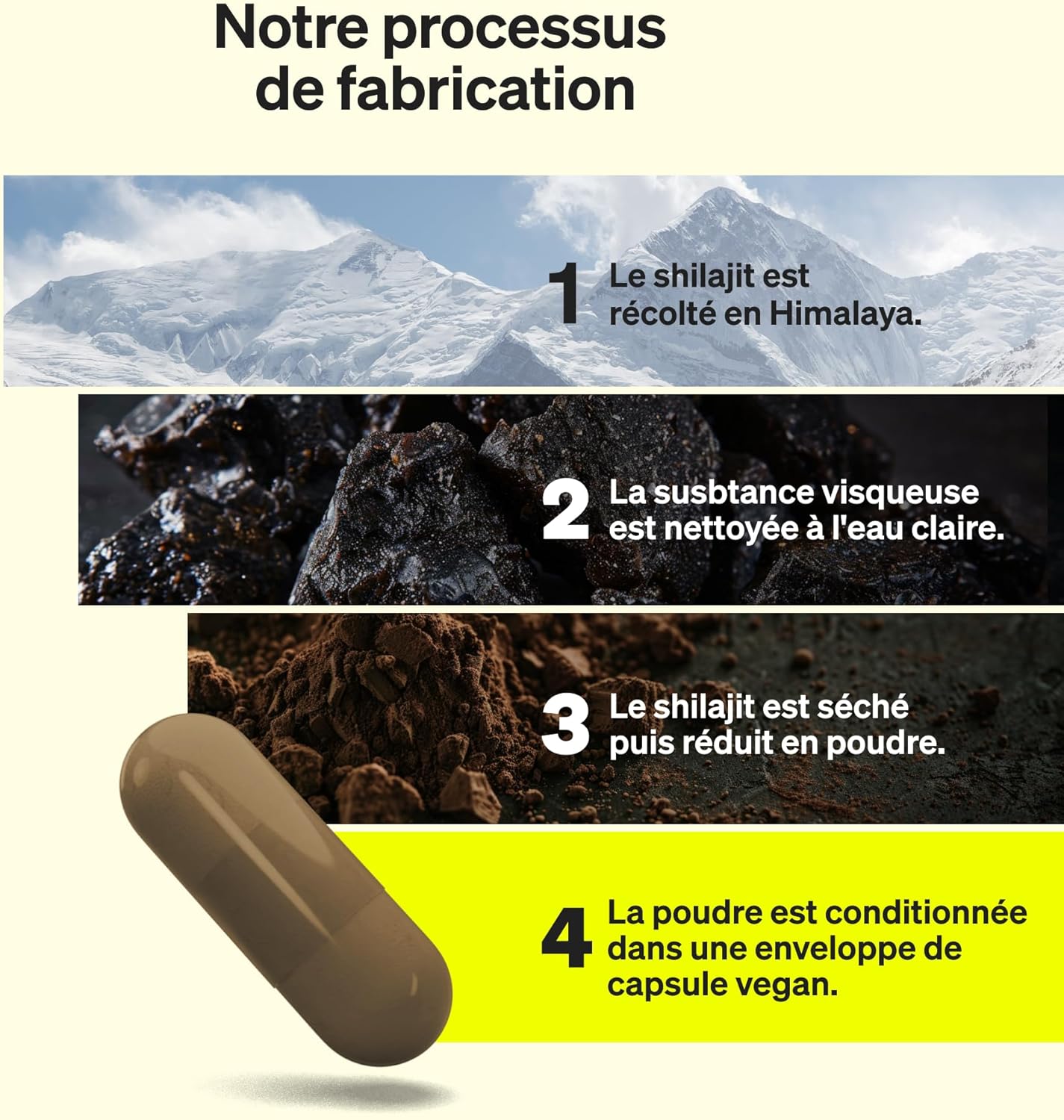 Shilajit Pure – 120 Capsules Hautement Dosées – 1300mg par Dose Quotidienne – Mumijo Shilajit Original de Résine de l'Himalaya – Concentré en Acide Fulvique – Sans Additifs et Testé en Laboratoire – Image 4