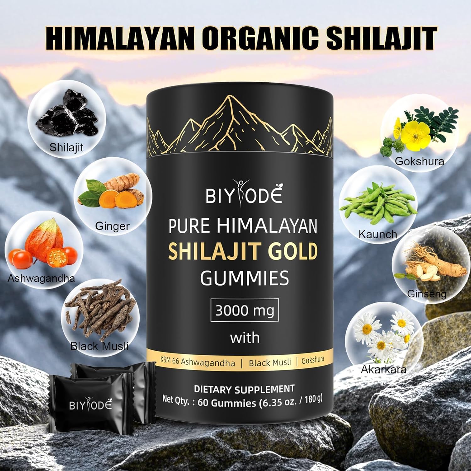 Shilajit Gummibearchen - Pure Himalaya Shilajit Gummibearchen Or, Acide fulvoux & 85 traces d'éléments - Vegan, sans OGM, Einzelverpackt für Unterwegs - 60 pièces – Image 5
